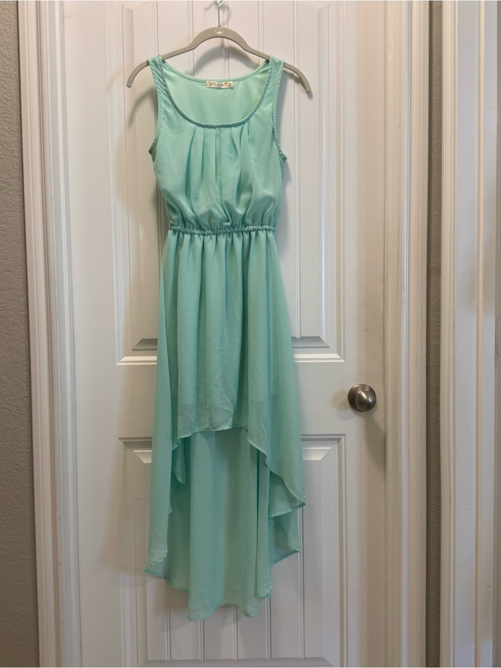 Liberty Love High Low Dress Sheer Overlay Mint Green Chiffon Pleated Fairy Sz M